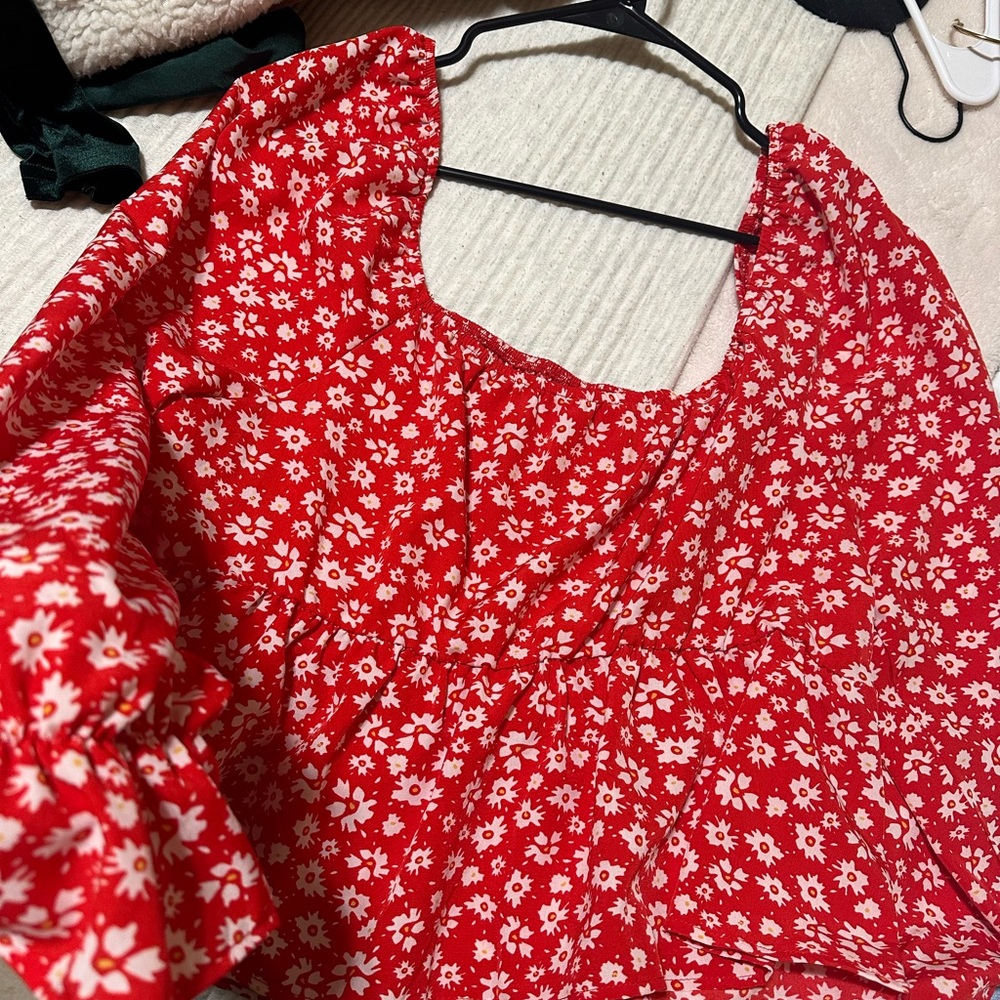 Red flower blouse
